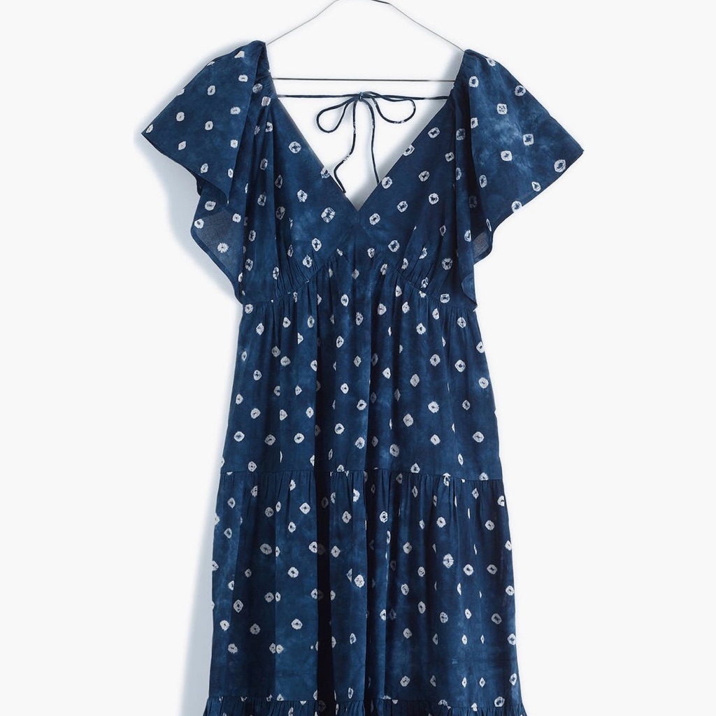 Madewell Tie-Back Flutter-Sleeve Tiered Midi Dress Navy Size 14 Nwt
